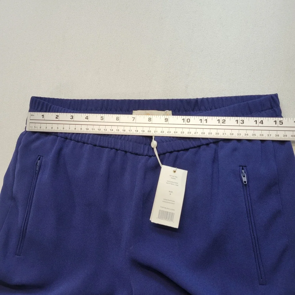 Tory Burch Addison Pants Womens 6 Navy Sea Wide Leg Elastic Waist